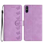 For Xiaomi Redmi 9A Seven Butterflies Embossed Leather Phone Case(Purple)
