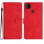 For Xiaomi Redmi 9C Seven Butterflies Embossed Leather Phone Case(Red)