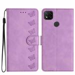 For Xiaomi Redmi 9C Seven Butterflies Embossed Leather Phone Case(Purple)