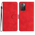 For Xiaomi Redmi 10 Seven Butterflies Embossed Leather Phone Case(Red)