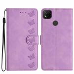 For Xiaomi Redmi 10A Seven Butterflies Embossed Leather Phone Case(Purple)