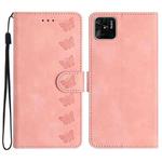 For Xiaomi Redmi 10C Seven Butterflies Embossed Leather Phone Case(Pink)