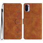 For Xiaomi Redmi K40 Seven Butterflies Embossed Leather Phone Case(Brown)