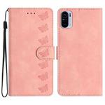 For Xiaomi Redmi K40 Seven Butterflies Embossed Leather Phone Case(Pink)