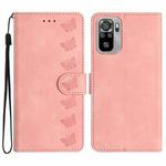 For Xiaomi Redmi Note 10 4G Seven Butterflies Embossed Leather Phone Case(Pink)