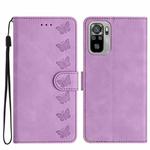 For Xiaomi Redmi Note 10 4G Seven Butterflies Embossed Leather Phone Case(Purple)