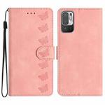 For Xiaomi Redmi Note 10 5G Seven Butterflies Embossed Leather Phone Case(Pink)