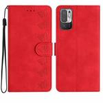 For Xiaomi Redmi Note 10 5G Seven Butterflies Embossed Leather Phone Case(Red)