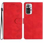For Xiaomi Redmi Note 10 Pro Seven Butterflies Embossed Leather Phone Case(Red)
