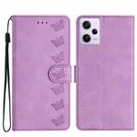 For Xiaomi Redmi Note 12 Pro 5G Global Seven Butterflies Embossed Leather Phone Case(Purple)