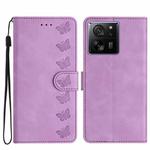 For Xiaomi 13T Seven Butterflies Embossed Leather Phone Case(Purple)