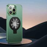 For iPhone 13 Pro Metal Paint Frosted PC MagSafe Phone Case with Lens Film(Deep Green)