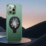 For iPhone 12 Pro Max Metal Paint Frosted PC MagSafe Phone Case with Lens Film(Deep Green)