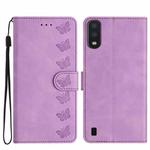 For Samsung Galaxy A10 / M10 Seven Butterflies Embossed Leather Phone Case(Purple)