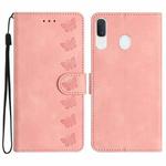 For Samsung Galaxy A20 / A30 Seven Butterflies Embossed Leather Phone Case(Pink)