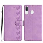 For Samsung Galaxy A20 / A30 Seven Butterflies Embossed Leather Phone Case(Purple)