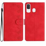 For Samsung Galaxy A40 Seven Butterflies Embossed Leather Phone Case(Red)