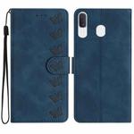 For Samsung Galaxy A40 Seven Butterflies Embossed Leather Phone Case(Blue)