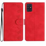 For Samsung Galaxy A51 Seven Butterflies Embossed Leather Phone Case(Red)