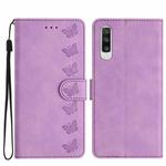 For Samsung Galaxy A70 Seven Butterflies Embossed Leather Phone Case(Purple)