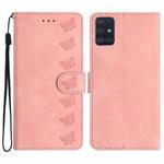 For Samsung Galaxy A71 Seven Butterflies Embossed Leather Phone Case(Pink)