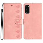 For Samsung Galaxy S20 Seven Butterflies Embossed Leather Phone Case(Pink)