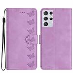 For Samsung Galaxy S21 Ultra 5G Seven Butterflies Embossed Leather Phone Case(Purple)
