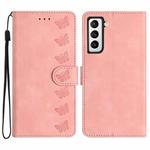 For Samsung Galaxy S22 5G Seven Butterflies Embossed Leather Phone Case(Pink)