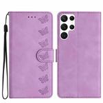 For Samsung Galaxy S22 Ultra 5G Seven Butterflies Embossed Leather Phone Case(Purple)