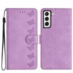 For Samsung Galaxy S22+ 5G Seven Butterflies Embossed Leather Phone Case(Purple)