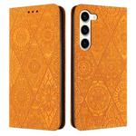 For Samsung Galaxy S23 5G Ethnic Embossed Adsorption Leather Phone Case(Yellow)