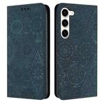 For Samsung Galaxy S23 5G Ethnic Embossed Adsorption Leather Phone Case(Blue)