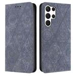 For Samsung Galaxy S23 Ultra 5G Ethnic Embossed Adsorption Leather Phone Case(Grey)