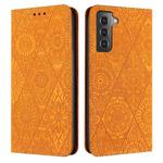 For Samsung Galaxy S22 5G Ethnic Embossed Adsorption Leather Phone Case(Yellow)