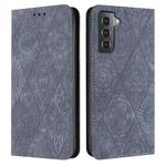 For Samsung Galaxy S22 5G Ethnic Embossed Adsorption Leather Phone Case(Grey)