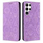 For Samsung Galaxy S22 Ultra 5G Ethnic Embossed Adsorption Leather Phone Case(Purple)