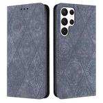For Samsung Galaxy S22 Ultra 5G Ethnic Embossed Adsorption Leather Phone Case(Grey)