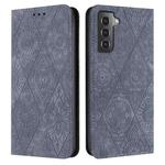 For Samsung Galaxy S21 5G Ethnic Embossed Adsorption Leather Phone Case(Grey)