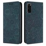 For Samsung Galaxy S20 Ethnic Embossed Adsorption Leather Phone Case(Blue)