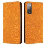 For Samsung Galaxy S20 FE Ethnic Embossed Adsorption Leather Phone Case(Yellow)