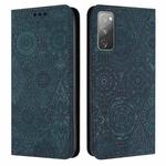 For Samsung Galaxy S20 FE Ethnic Embossed Adsorption Leather Phone Case(Blue)