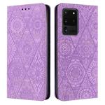 For Samsung Galaxy S20 Ultra Ethnic Embossed Adsorption Leather Phone Case(Purple)