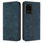 For Samsung Galaxy S20 Ultra Ethnic Embossed Adsorption Leather Phone Case(Blue)