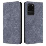 For Samsung Galaxy S20 Ultra Ethnic Embossed Adsorption Leather Phone Case(Grey)