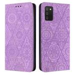For Samsung Galaxy A03s 166mm Ethnic Embossed Adsorption Leather Phone Case(Purple)