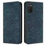 For Samsung Galaxy A03s 166mm Ethnic Embossed Adsorption Leather Phone Case(Blue)