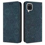 For Samsung Galaxy A12 5G Ethnic Embossed Adsorption Leather Phone Case(Blue)