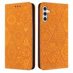 For Samsung Galaxy A14 4G/5G Ethnic Embossed Adsorption Leather Phone Case(Yellow)