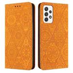 For Samsung Galaxy A52 4G/5G Ethnic Embossed Adsorption Leather Phone Case(Yellow)