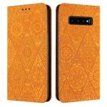 For Samsung Galaxy S10 Ethnic Embossed Adsorption Leather Phone Case(Yellow)